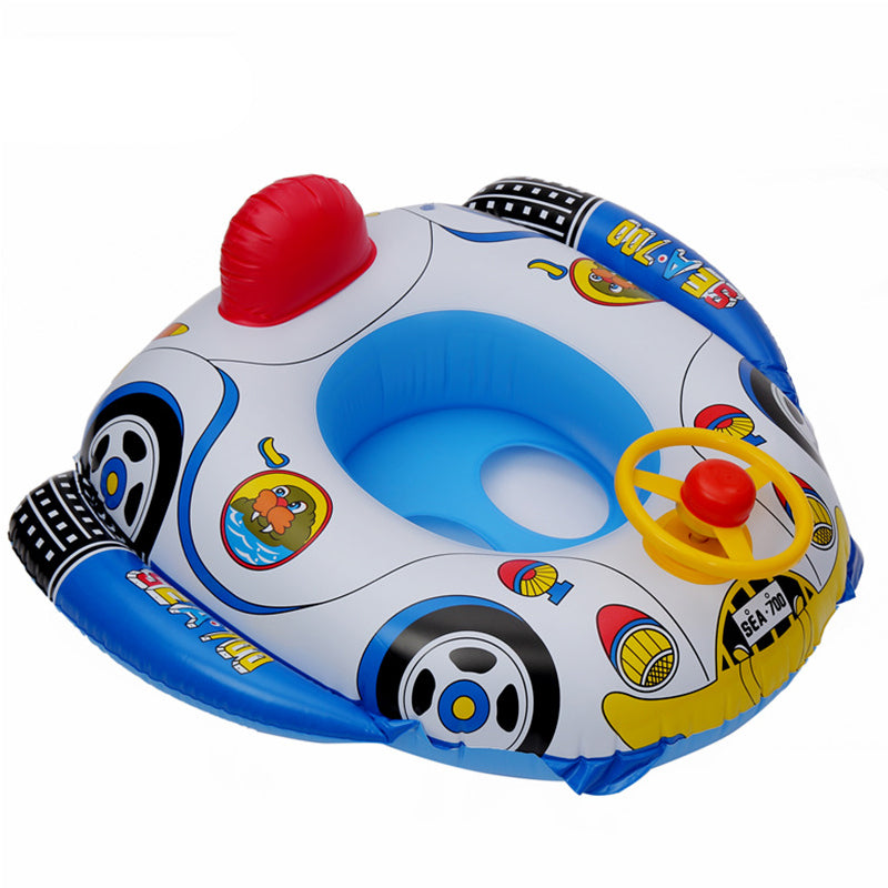 69*65cm Cartoon Children's Swimming Ring Environmentally Friendly Pvc Thickened Inflatable Swimming Ring Steering Wheel Horn Swimming Boat